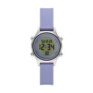 Time and Tru Women's Silver Tone Digital Watch with Lavender Silicone Strap